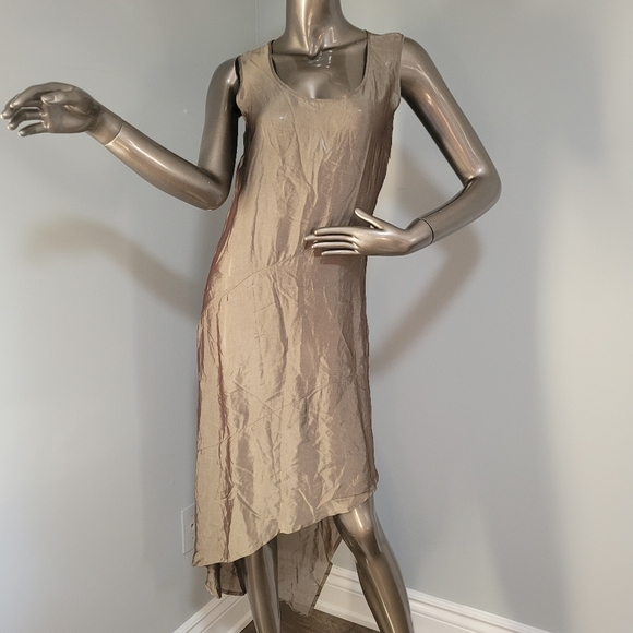 Asya Italian Design Sheer Tan High Low sleeveless Dress Small - Picture 13 of 13